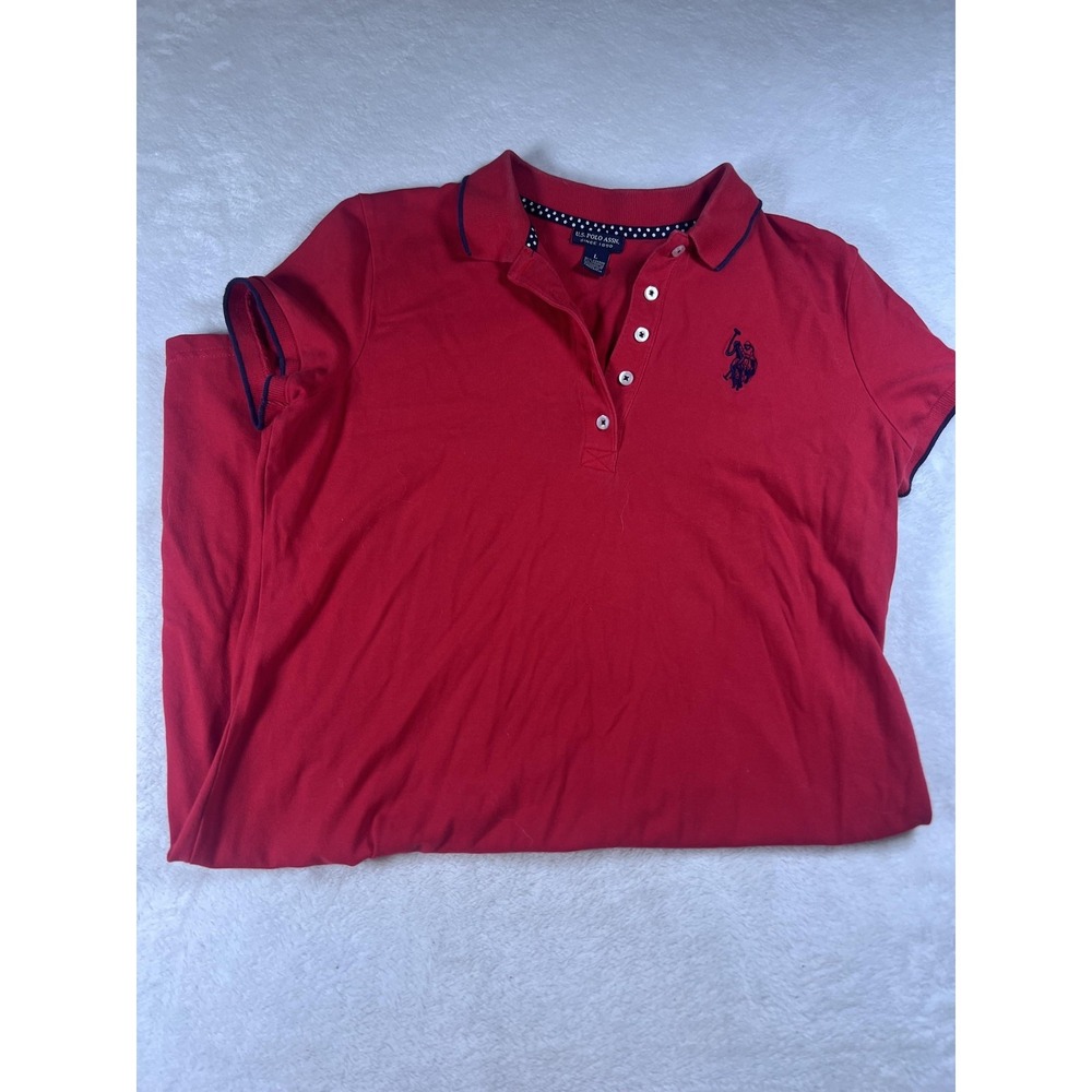 U.S. Polo Assn. Dress Womens Large Red Collared Polo Shirt Knit Short Sleeve